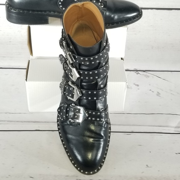 Black Studded Buckled Ankle Biker Boot - Picture 2 of 7